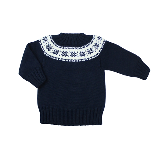 Navy blue knitted sweater with fretwork. 