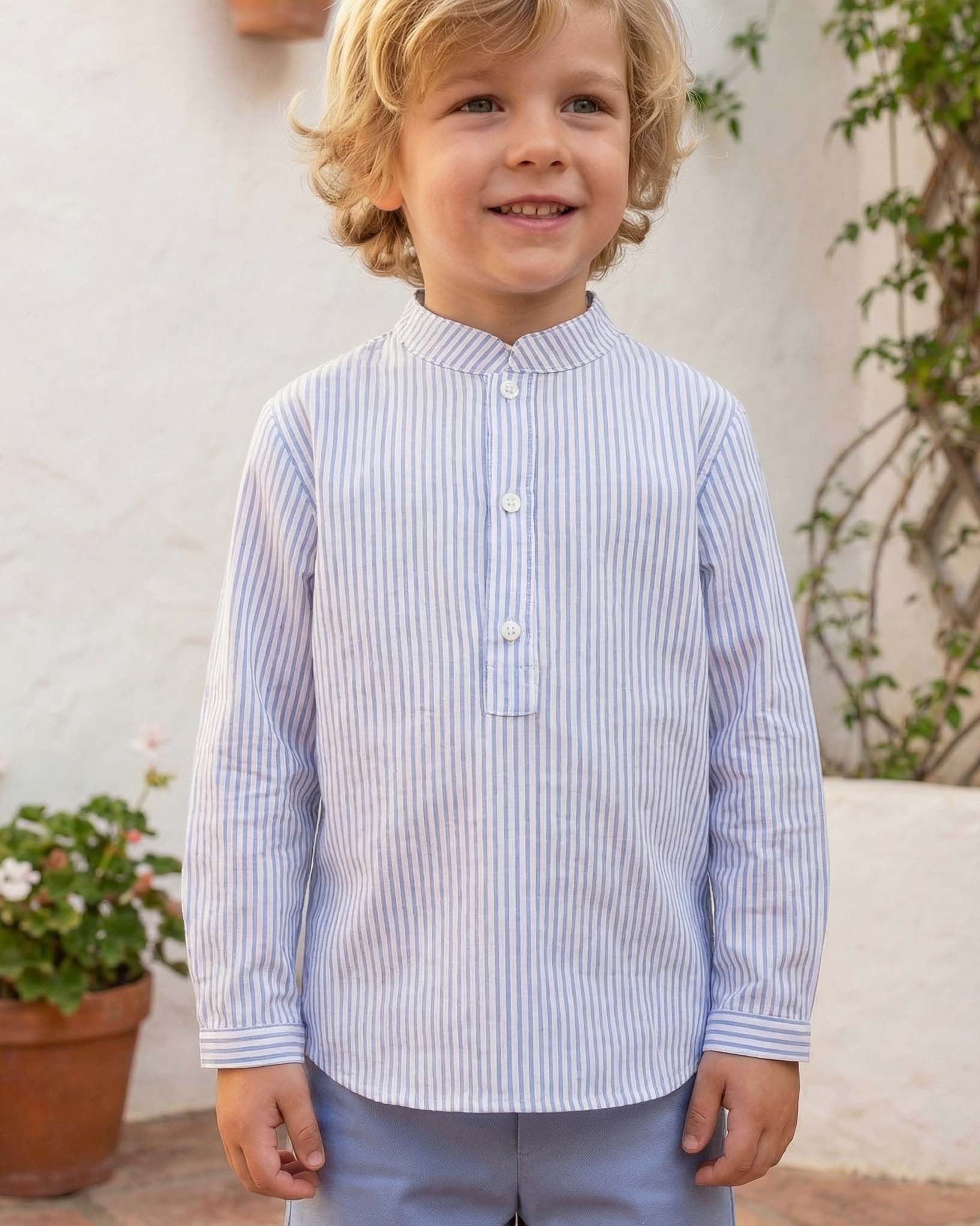 camisa raya lino azul