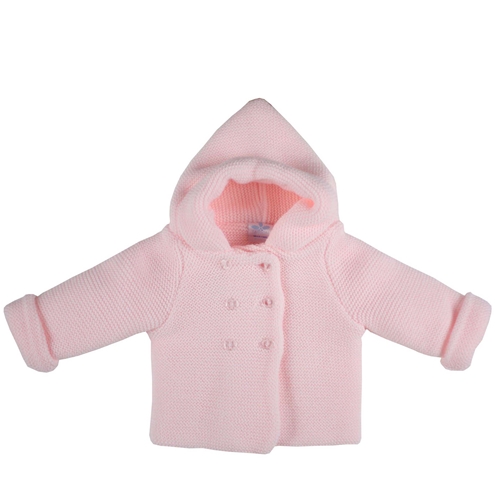 pink hooded cable-knit baby cardigan