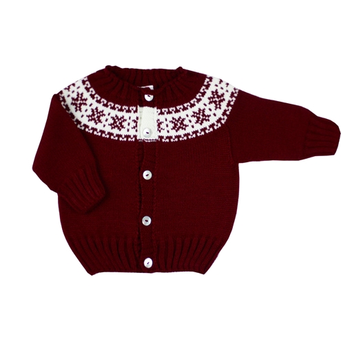 Burgundy knitted cardigan fretwork