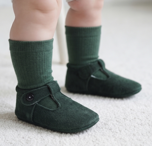 green suede pram shoes