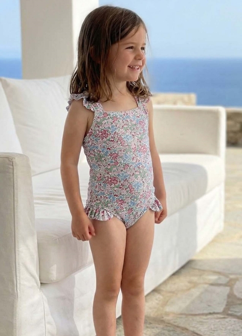 Girl swimsuit green wild floers