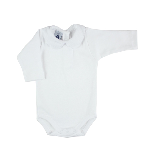 long sleeve bodysuit baby with Peter Pan piqué collar in white