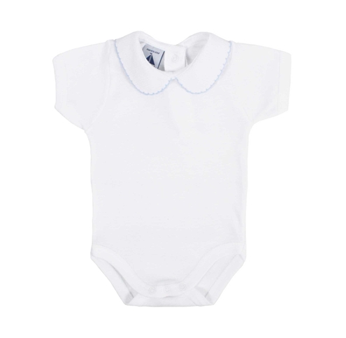 Short sleeve bodysuit baby with Peter Pan collar blue stitch babidú