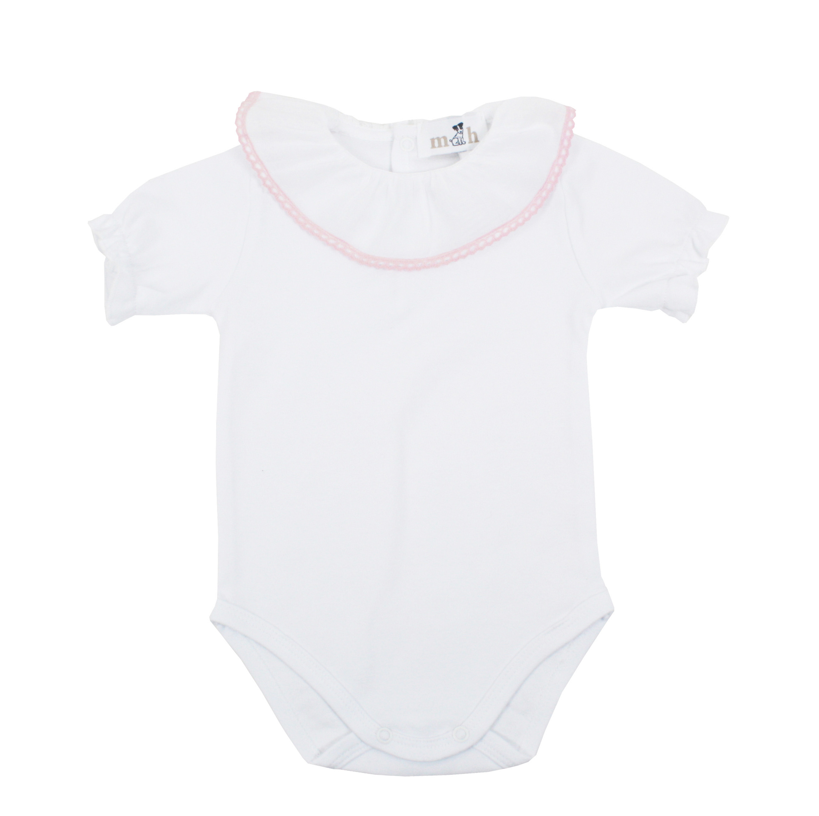 body manga corta puntilla rosa