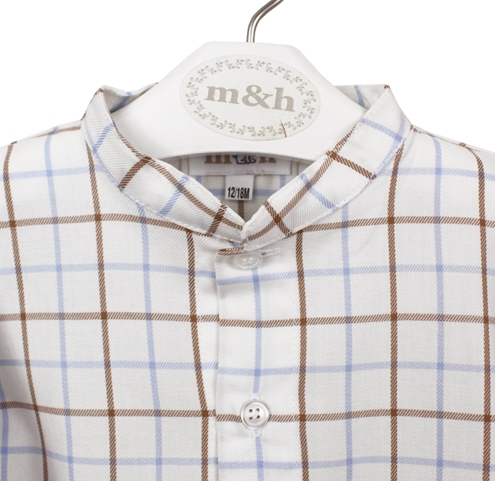 camisa cuadro azul y arena