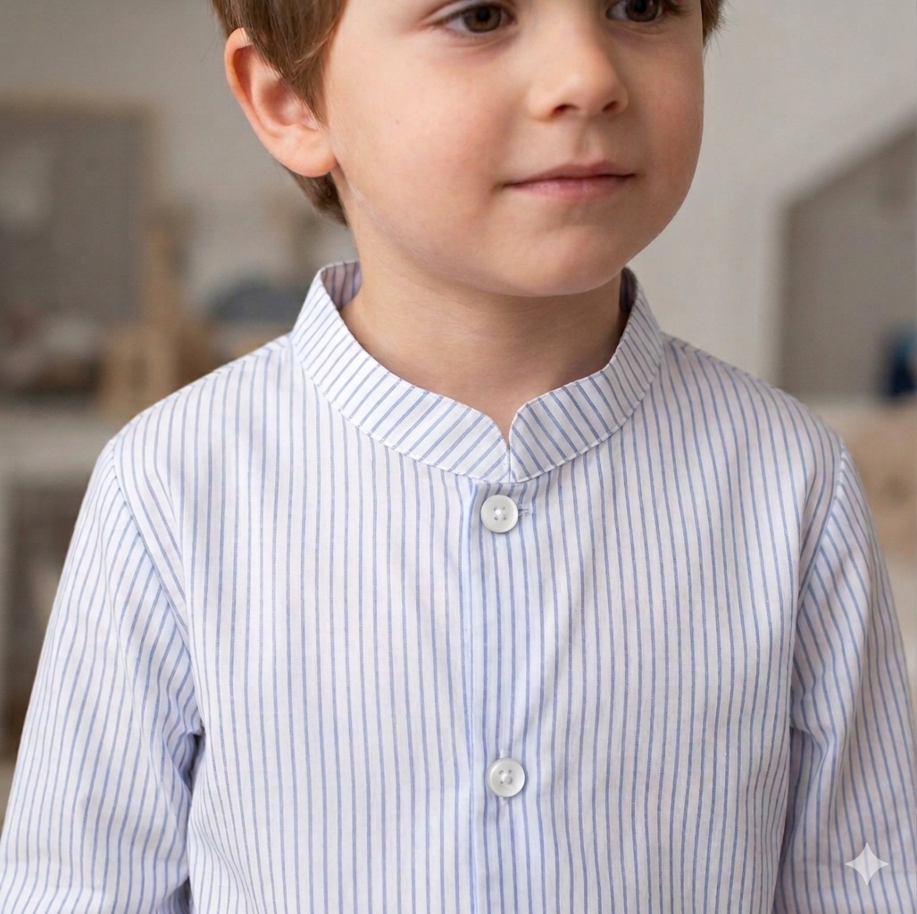 Mao shirt blue stripes