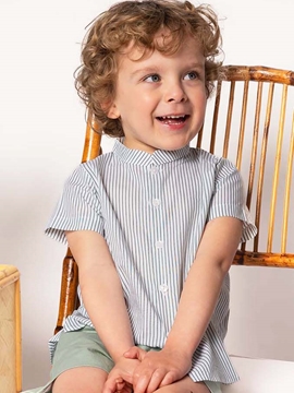 short mao shirt green stripes