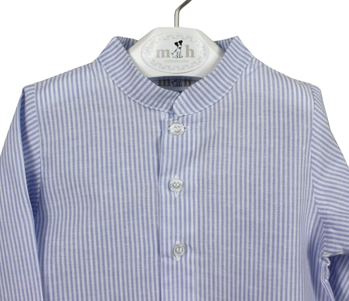 mao collar shirt blue stripes detail