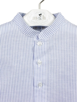 mao collar shirt blue stripes detail