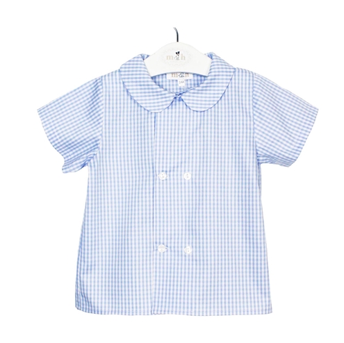 camisa niño azul cuadro blanca