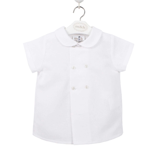 Camisa niño doble botonadura manga corta blanco lino