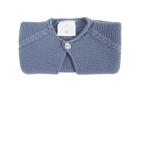 Medium blue thick knitted short baby cardigan m&h