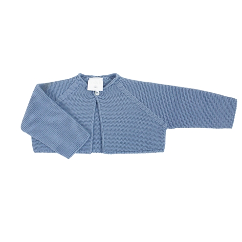 Medium blue thick knitted short baby cardigan m&h