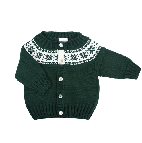 dark green knit cardigan with fretwork