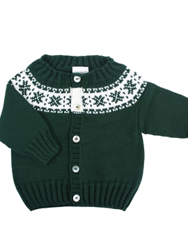 chaqueta de punto verde botella con greca blanca