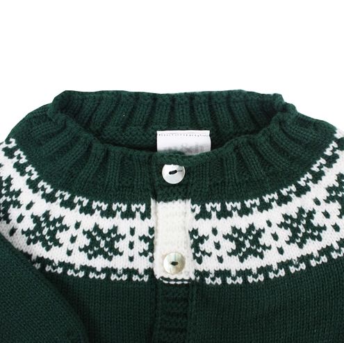 dark green knit cardigan with fretwork