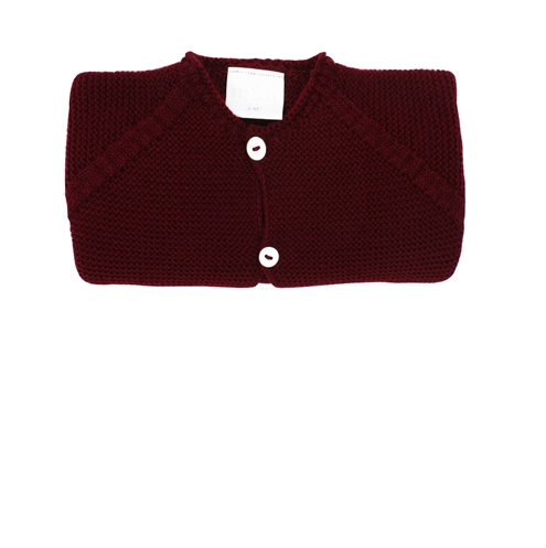 Burgundy long baby cardigan.	