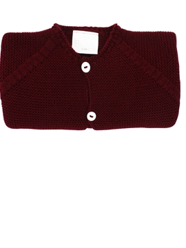 Burgundy long baby cardigan.