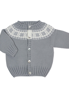 chaqueta punto gris greca blanca