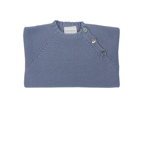 Buttoned thick knit sweater in medium blue