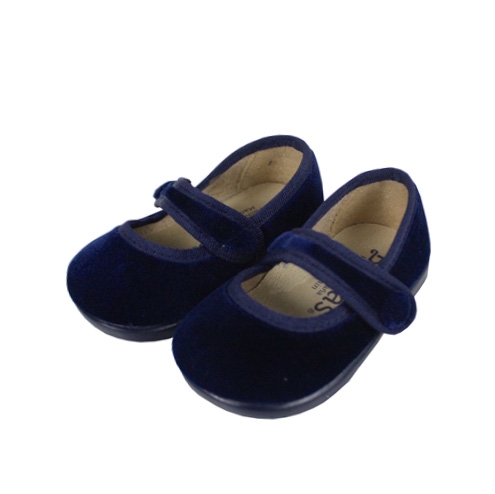 Navy blue velvet cross bar shoes with button