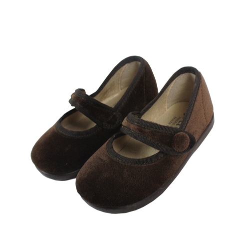 Brown velvet cross bar shoes with velcro