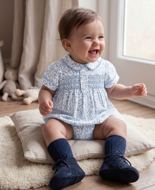 blue romper spring baby