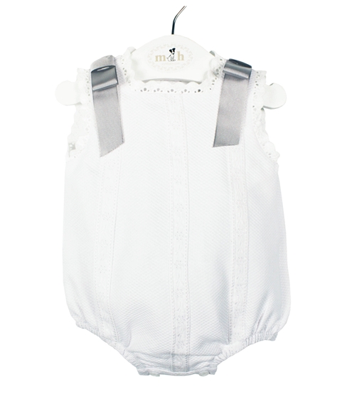 Piqué fabric romper with grey bows