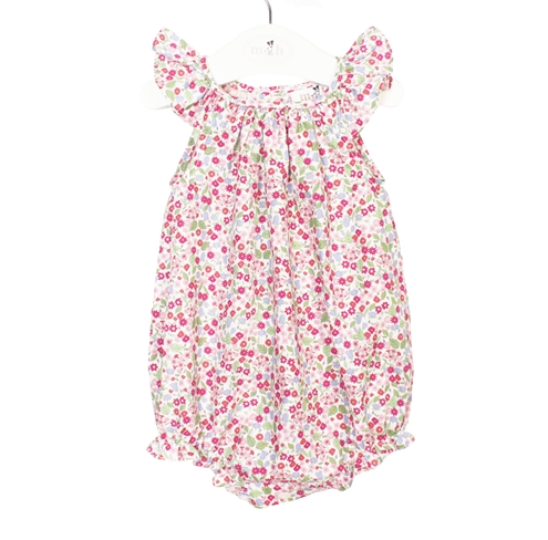 green pink flowers romper