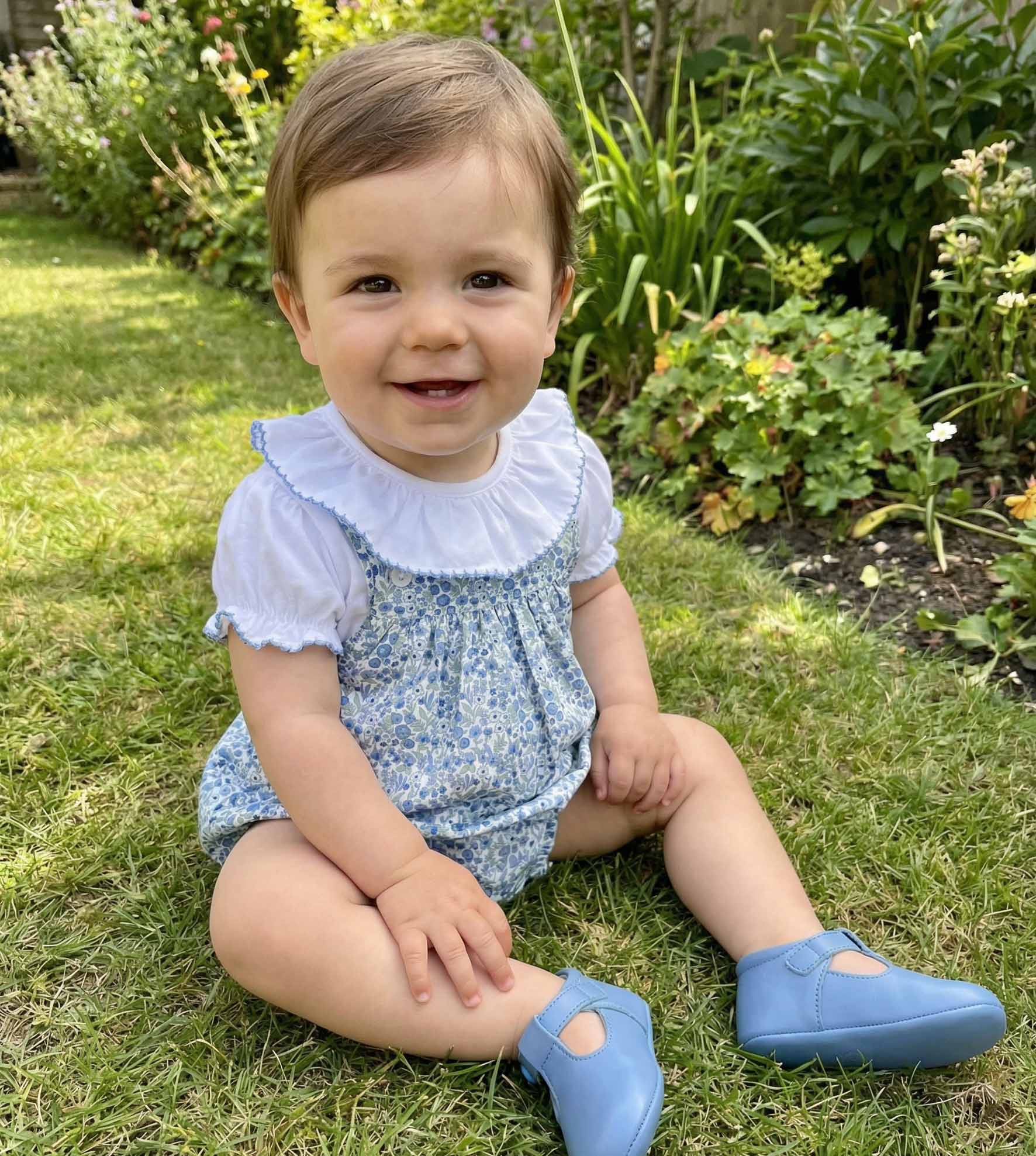 baby romper blue and white print