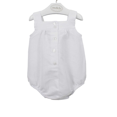 baby romper white linen buttons