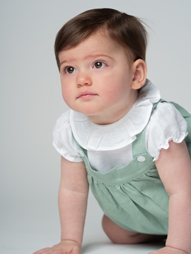 Baby linen romper aquarelle green