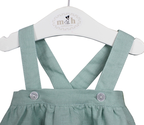 baby romper braces linen green