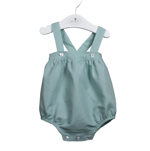 baby romper braces linen green