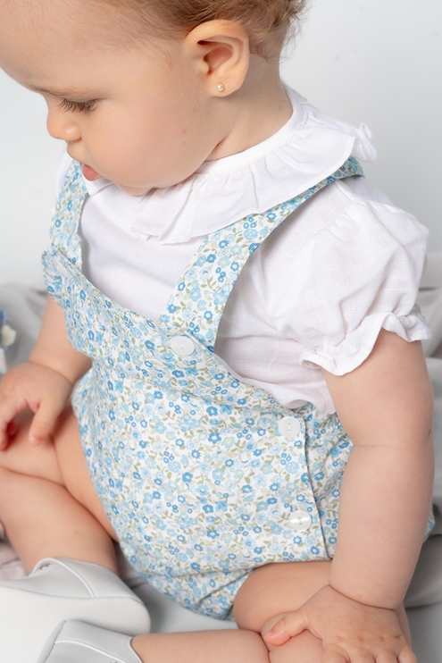 baby romper green and blue leaves