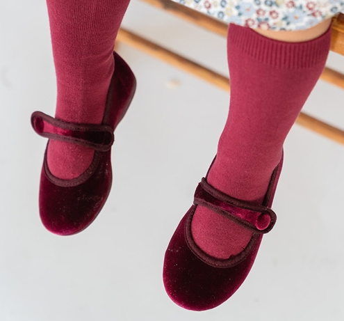 burgundy button mary jane velvet shoes