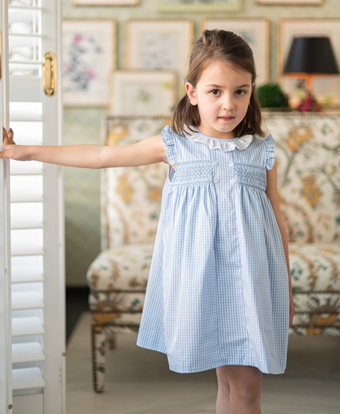 girl plaid blue dress