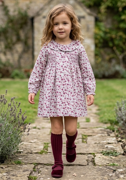 paula dress burgundy flowers