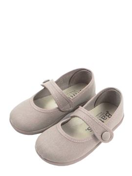 Beige canvas mary jane shoes with button