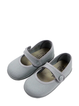 Grey canvas mary jane toddler shoes with button